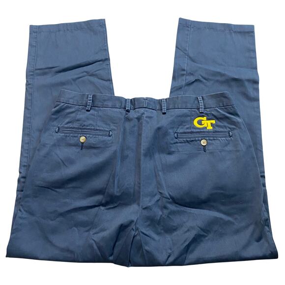 Peter Millar Georgia Tech Logo Mens Golf Chino Flat Front Blue Pants Size 36x29 - Picture 1 of 7